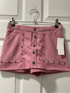 DKNY Pink Stud-Trim Button-Front Jean Shorts